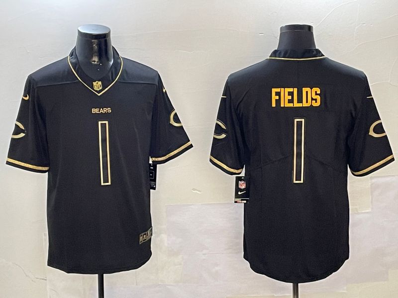 Men Chicago Bears #1 Fields Black Gold Throwback 2024 Nike Limited NFL Jersey style 1->chicago bears->NFL Jersey